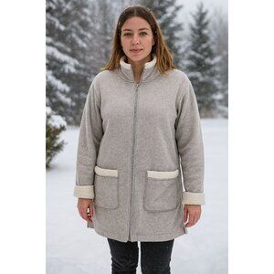 D&Co Sherpa Lined Full Zip Jacket XS Gray Fleece Cozy Cabin Chic Minimalist